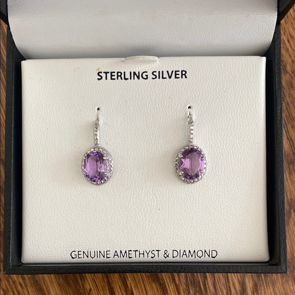 Amethyst and Diamond Earrings (Macy’s) Sterling Silver